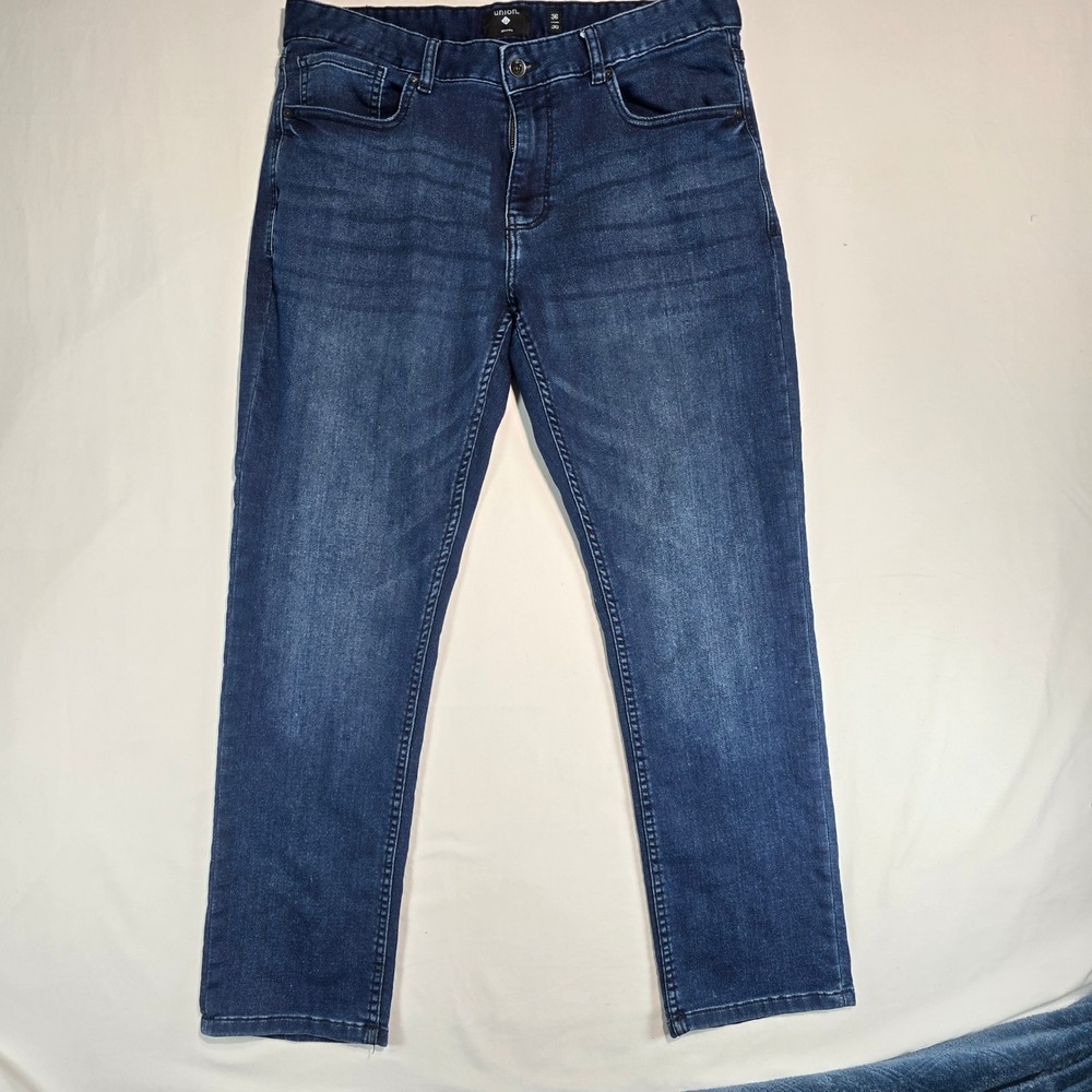Union Mens Dark Wash Straight Leg Stretch Denim Jeans Blue 36x30 H3639RH